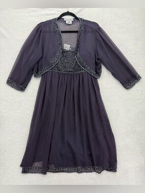 Vintage Prelude Purple Sequins Dress And Jacket Size 10 Wedding Party